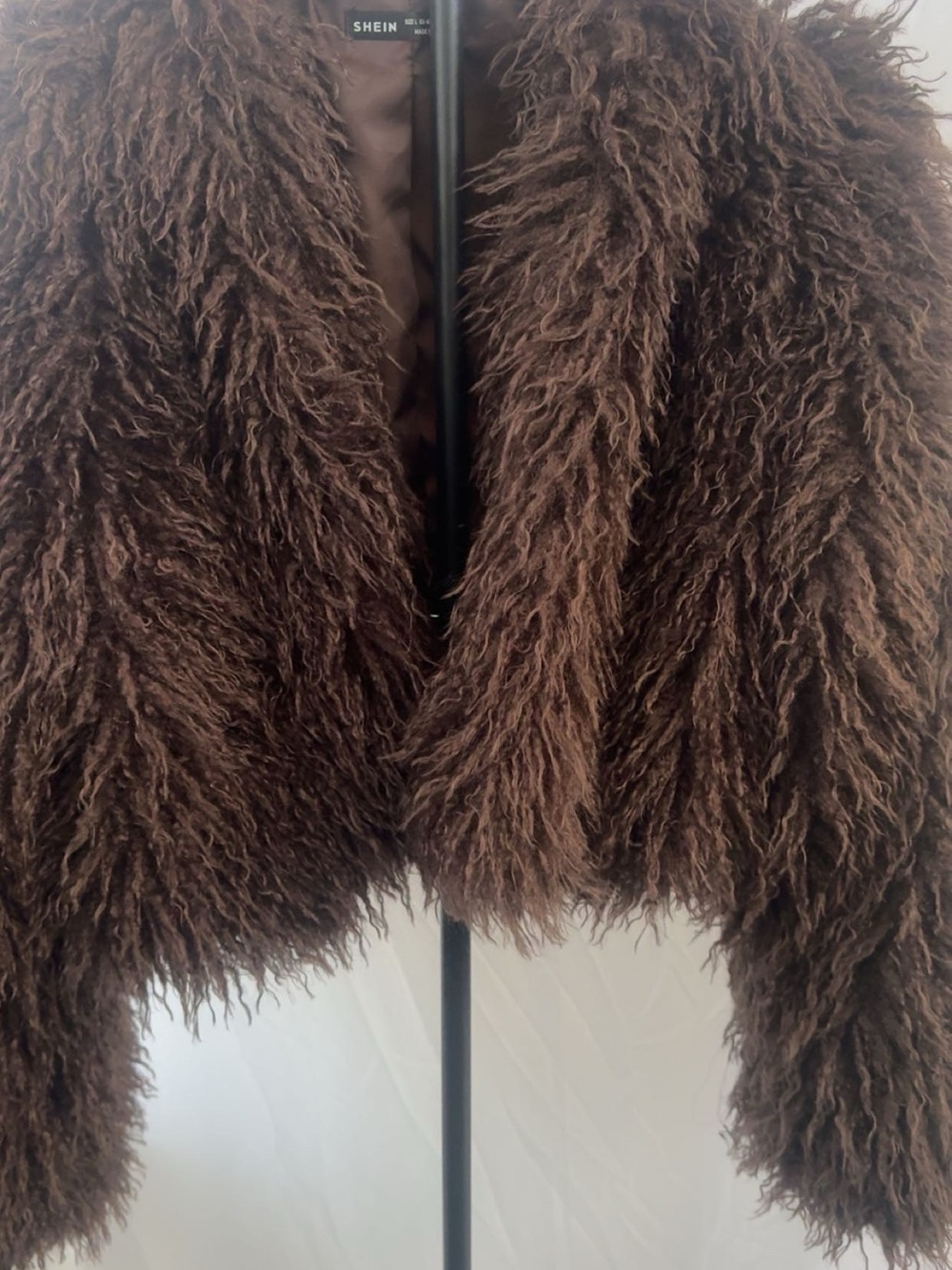 SHEIN Brown Textured Faux Fur Cropped Jacket - Picture 2 of 2